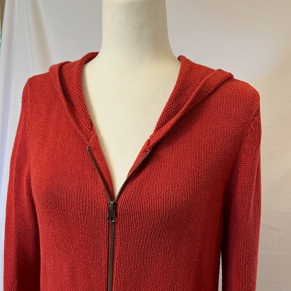 Zip up knit cardigan coral sweater with hood - Picture 2 of 4